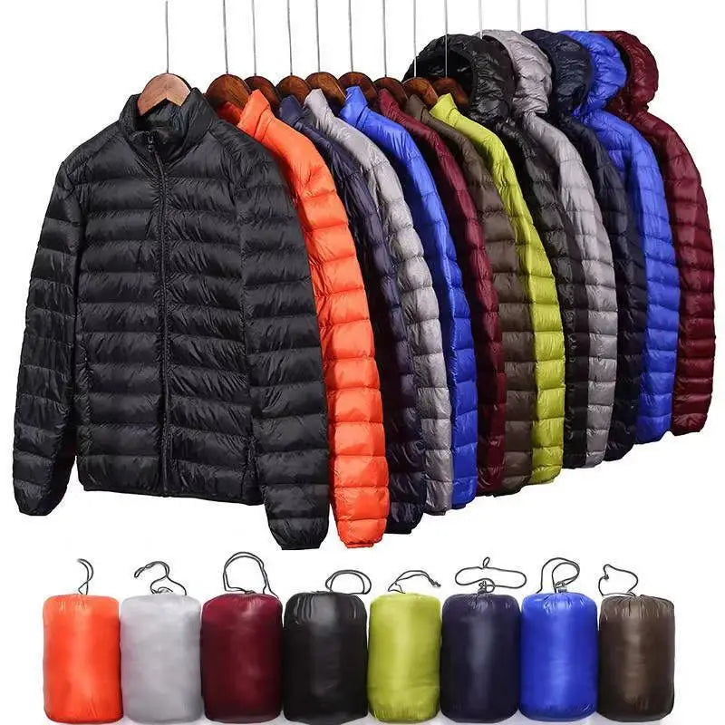 Down Cotton Coat Man 2025 Light Feathered Cotton Jacket Winter Slim Hooded Stand-Up Collar Solid Color Warm Clothing