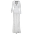 Fashionable Sexy Deep Collar Long Sleeve Lace See-through Bodycon Gown Trendy Women's Dress Elegant Draped Skirt Maxi Dress