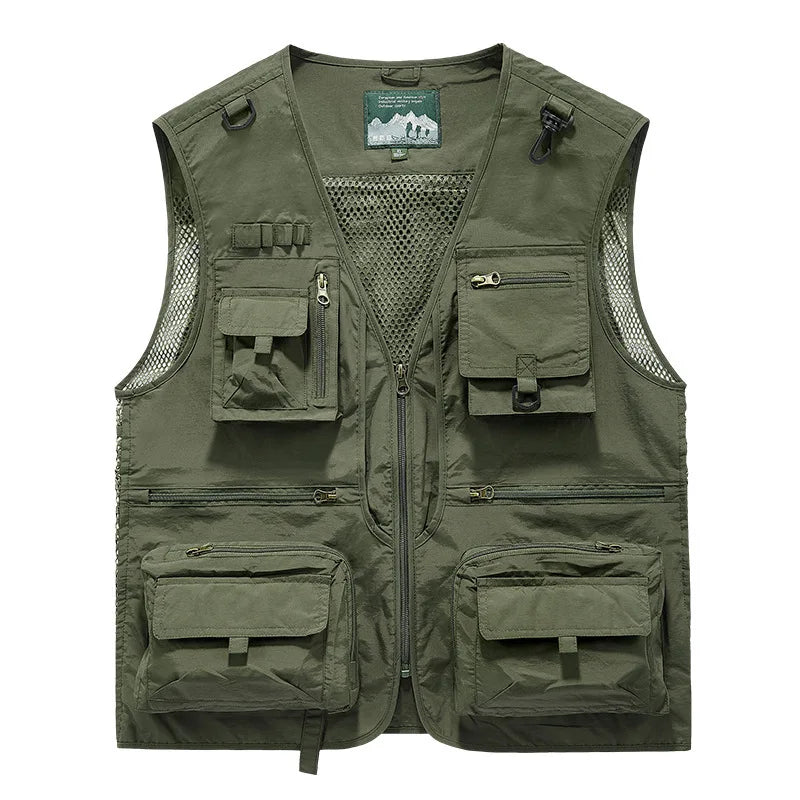 Mesh Men's Fishing Vest Multi Zip Pocket Hiking Waistcoat Male Light Thin Outdoor Sleeveless Jacket Work Summer Travel Plus Size