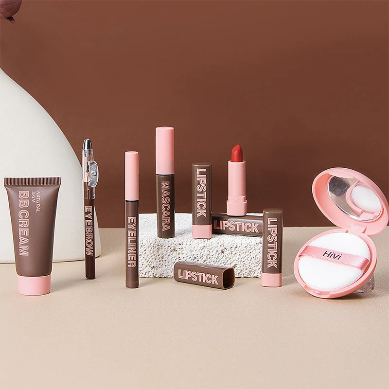Women's Christmas makeup set, 9 lipsticks & powder press &BB cream & eyebrow pencil & mascara & eyeliner set,for women and girls