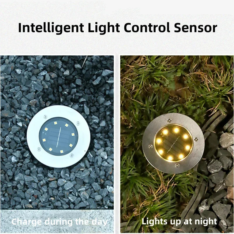 4Pcs LED Solar Garden Lights Outdoor Lighting Floor Lamps 8 LED Underground Deck Light Solar Powered Panel Garden Spot Lights