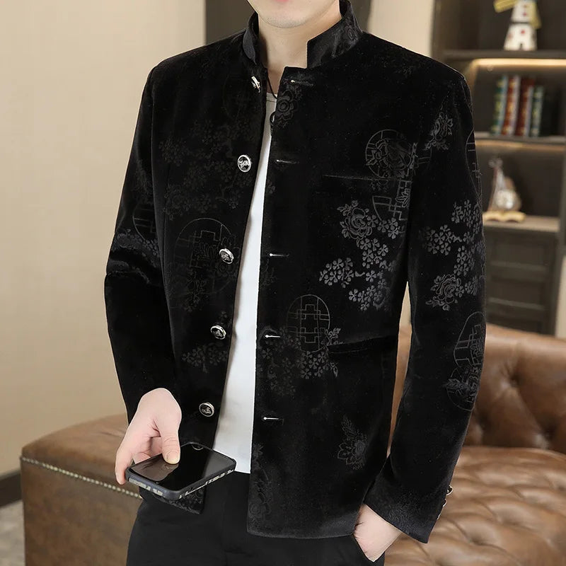 Blazer New Men's Fashion Business Gentleman Wedding English Style Banquet Chinese Jacquard Satin Outdoor Casual Slim Blazer