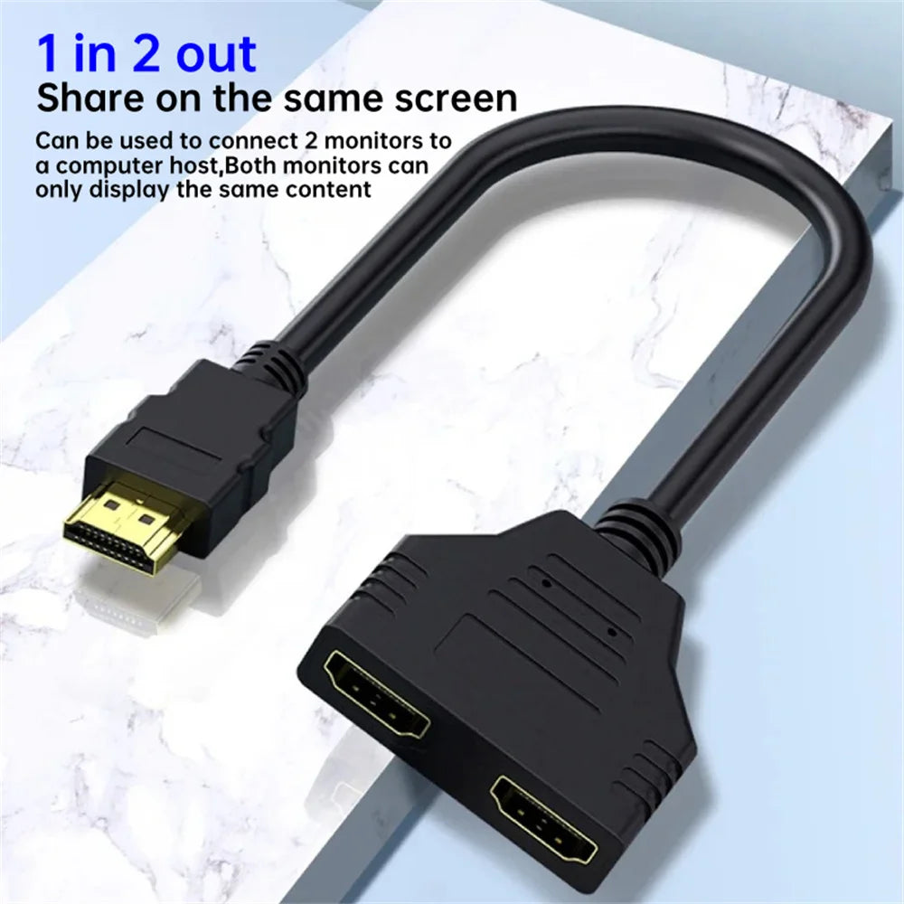 1 In 2 Out HDMI-compatible Splitter Cable 1 Male To 2 Female Adapter 1080P 4K 3D For Laptop HD TV Monitor PC Projector TV Use
