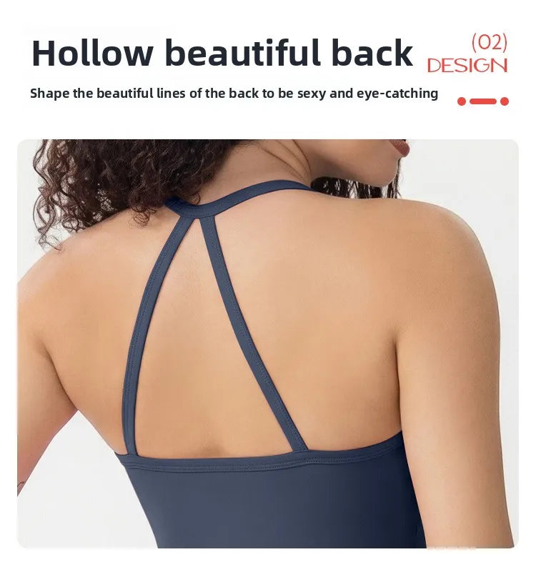 Halter Thin Strap Women Sports Bra Integrated Fixed Cup Cross Back Shockproof Quick Dry Push Up Naked Feeling Yoga Gym Vest