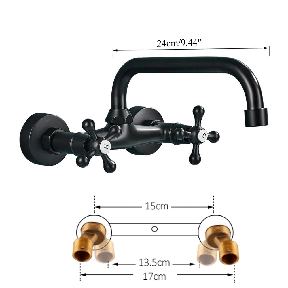 Antique Brass Basin Faucet Wall Mounted Bathroom Mixer Tap Hot Cold Sink Faucet 360 Rotation Spout Chrome Kitchen Mixer Taps