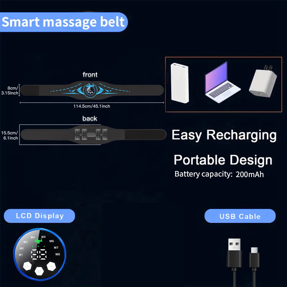 Abdominal Toning Belt EMS Muscle Stimulator Toner ABS USB Body Slimming Shaping Body Massager Lose Weight Home Gym Fitness