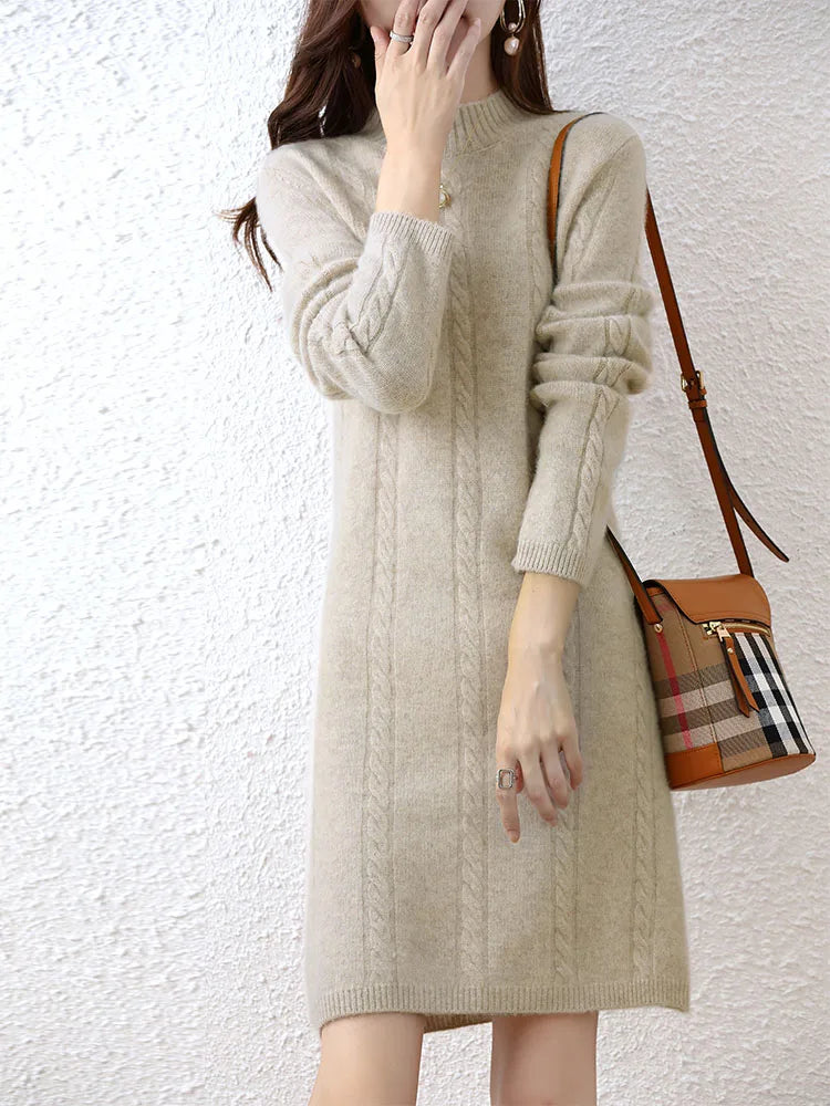 Cashmere Women's Sweater Knitted Dresses 100% Merino Wool Ladies Autumn Warm Elegant Dress Winter Female Pullovers Casual Skirts