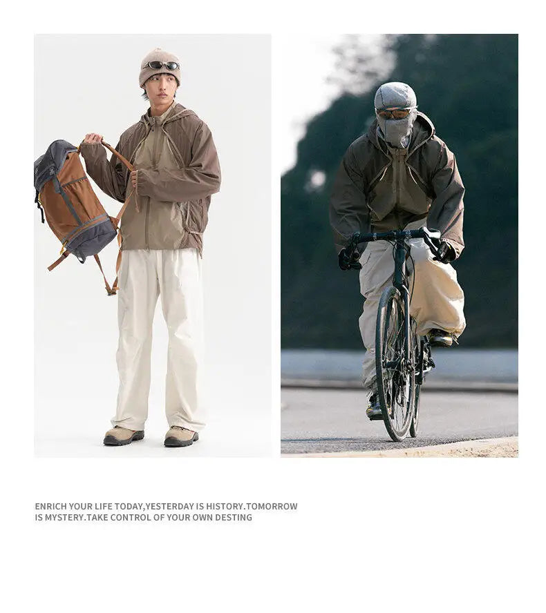 Coat + Vest Sets Varsity Jacket Men Outdoor Techwear Fashion Casual Track Hooded Sunscreen Cape Jacket Vest Women Cycling Coat