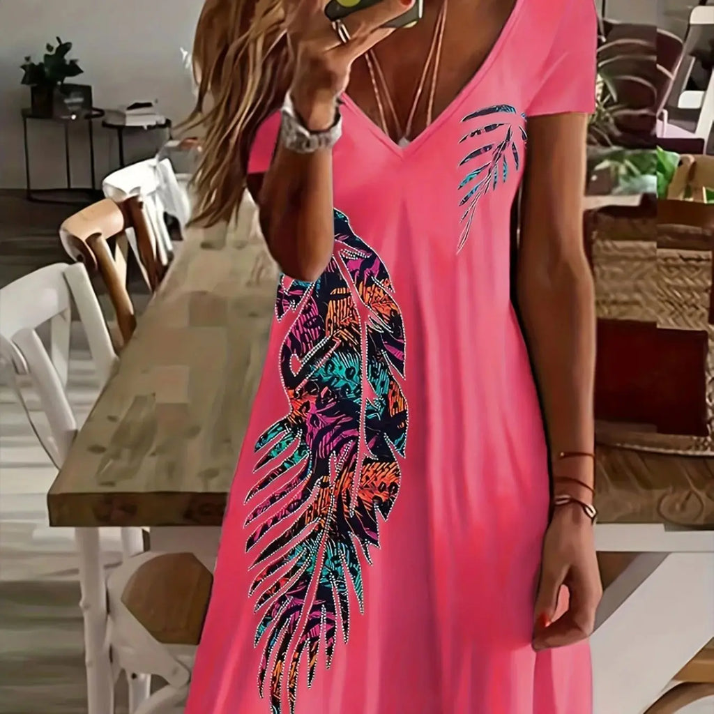 Women's Western ethnic retro print dress V-neck short-sleeved dress for women