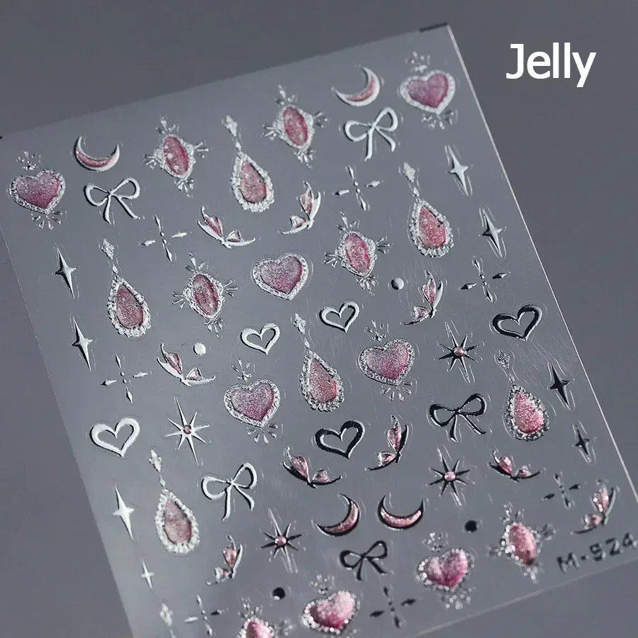 5D Gradient Love Gem Glitter Love Heart Colorful Cat's Eye Rhinestone Soft Self Adhesive Nail Art Stickers Shiny Manicure Decals