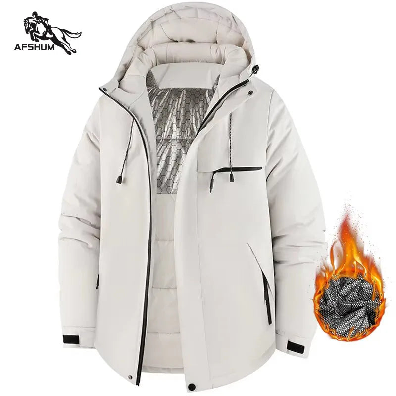 Men's Jacket Stand Collar Stamp Mens Parka Winter New Down Jacket Fleece Warm Jackets Men Business Leisure Coat Baseball Coats