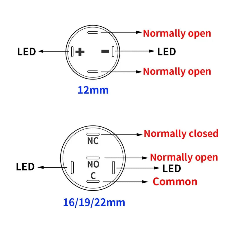 5PCS Metal Push Button Switch 12/16/19/22mm Momentary Latching Electric On/Off Power Start/Stop LED Light 5V 12V 220V Red Blue