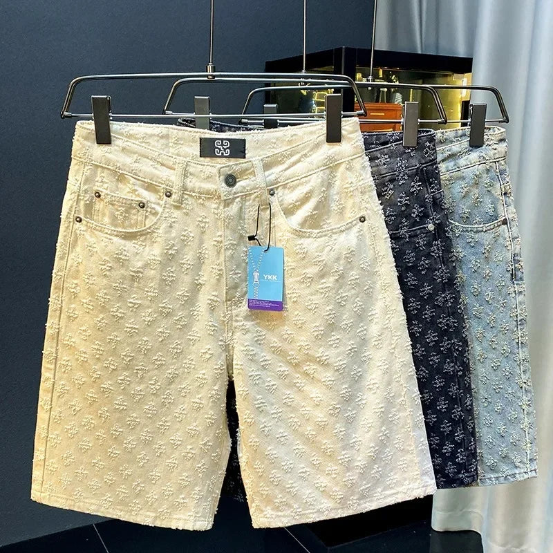 Workwear Pants, Washed Denim Shorts, Men's Denim Shorts, Designer High Street Fashion Loose Fit Fir Straight Leg Men's Shorts
