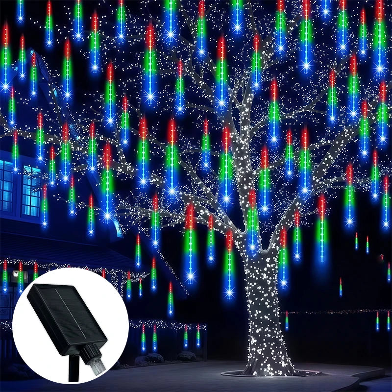 Solar Falling Star Meteor Lights 30CM8Tubes-50CM8Tubes LED String IP54 Waterproof Warm White Blue Colorful 8 Modes Christmas LED