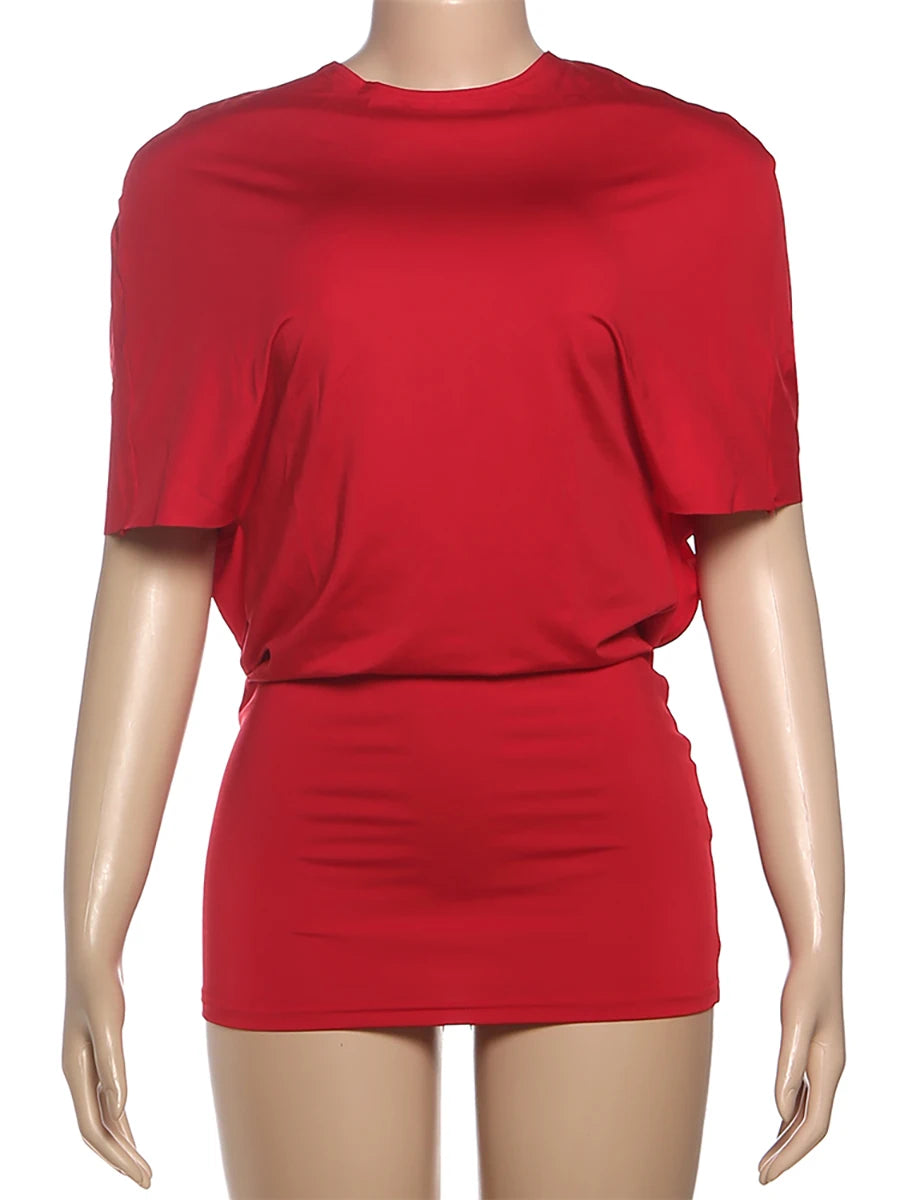 Nibber o-Neck Sexy Backless Mini Dress Women Y2K Solid Trend Style Half Sleeve Spicy Girls Street Midnight Fashion Slim Outfits