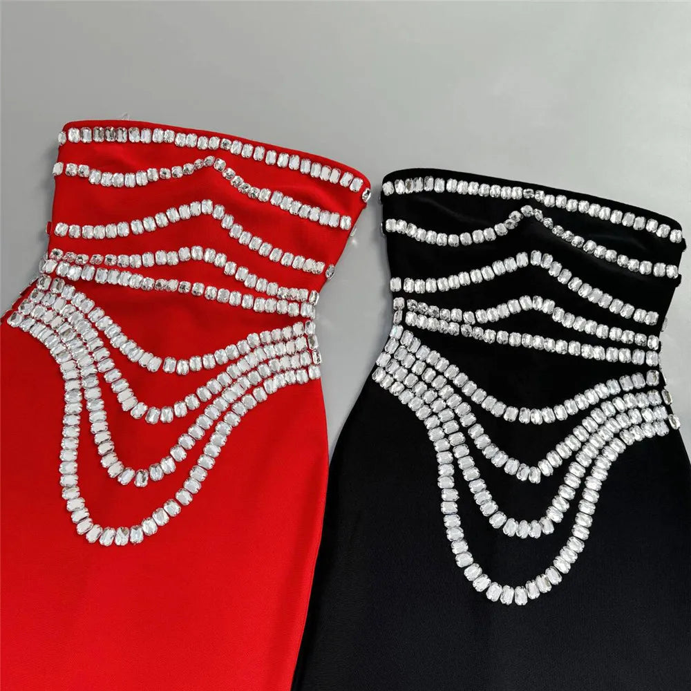 Women New Arrival Sexy Strapless Beading Bandage Dress Bodycon Clothes Club Party Evening Elegant Dresses