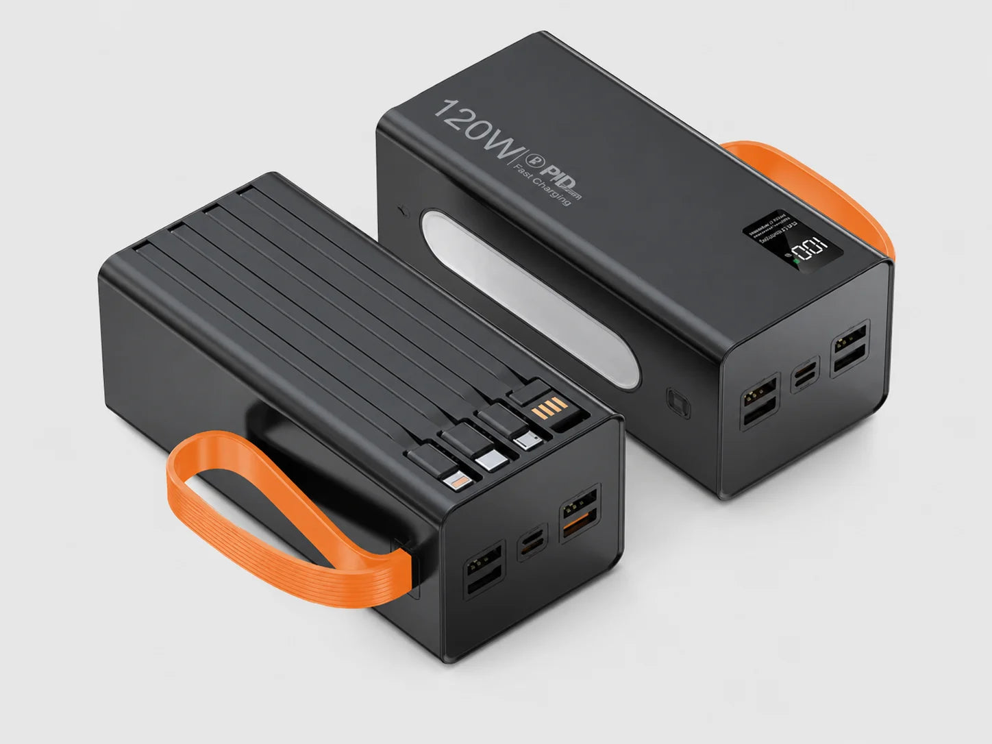 120W PD Power Bank 50000mAh Portable Charger(Built-in Cables), LED Display, Fast Charging Battery for Phone Tablet USB-C Devices