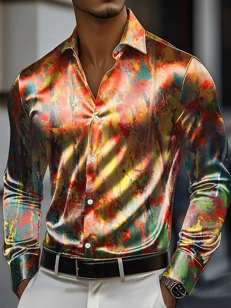 Men's Shirt 3D Vintage Chain Print Polyester Fabric Outdoor Street Long Sleeve Button Clothing Fashion Street Style Design
