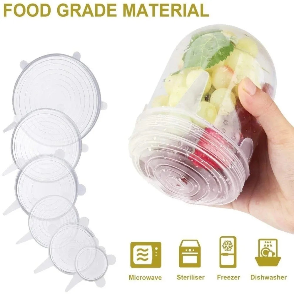 6PCS Food Reusable Fresh-keeping Cover Kitchen Gadgets Non-slip Bowl Cap Stretch Silicone Lids