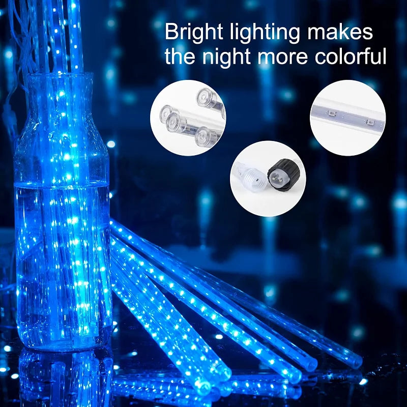 Solar Falling Star Meteor Lights 30CM8Tubes-50CM8Tubes LED String IP54 Waterproof Warm White Blue Colorful 8 Modes Christmas LED