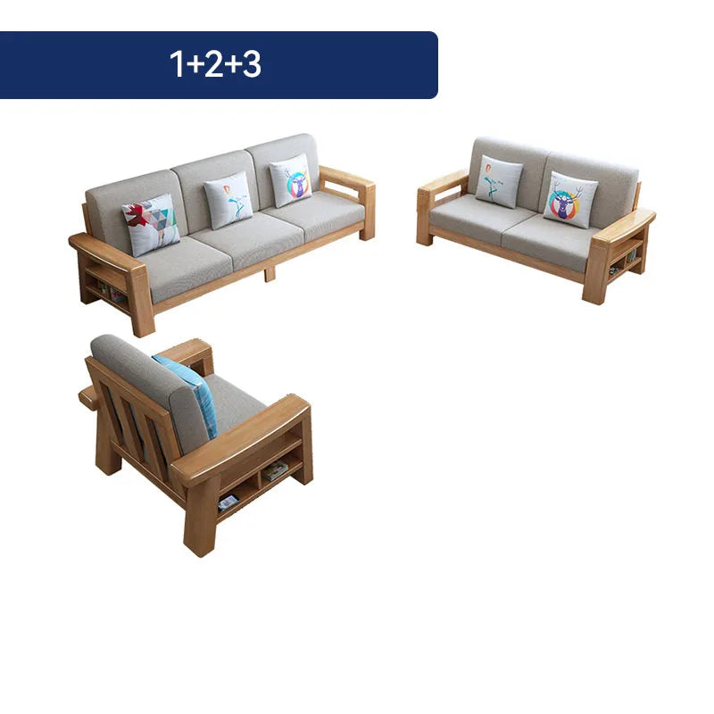 Nordic solid wood three-person sofa, modern simple fabric, small apartment concubine coffee table combination furniture
