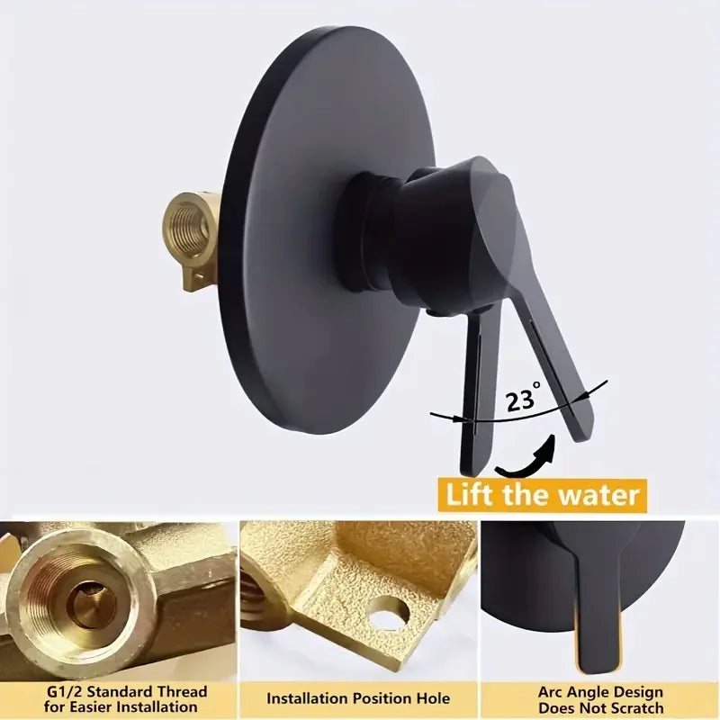 Elegant Black Wall-Mounted Dual Function Shower Faucet with "H" and "C" Labels - Classic Style, Copper Material,