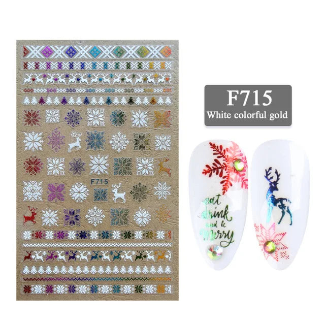Autumn and Winter Blue Landscape Lines Flowers Birds Butterfly 3D Stickers Nail Art Decals Nail Parts Christmas Nail Stickers