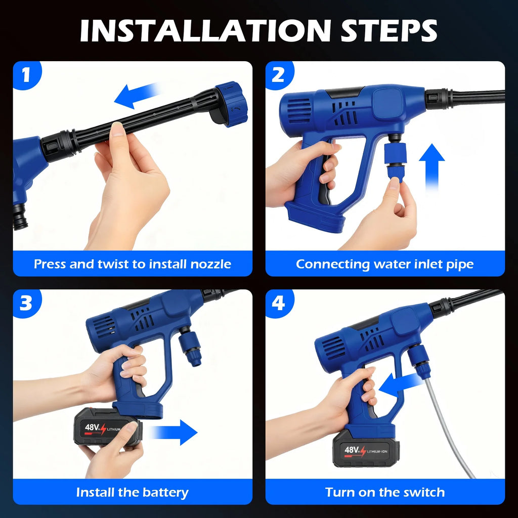 21V Portable Cordless Car Washer High Pressure Spray Water Gun 900PSI with 6-in-1 Nozzle 10-Speed Adjustment 2x 4.0Ah Batteries for Car Garden Floor Watering Plants