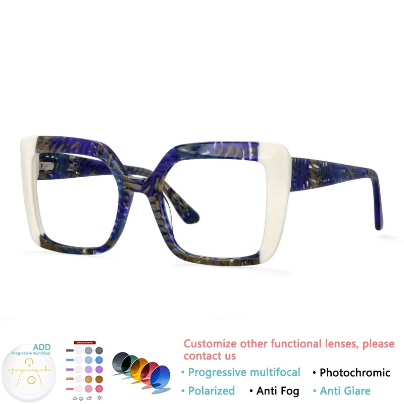 Large Frame Square Acetate Fiber Glasses Optical Reading Glasses Ladies Customization Photochromic Myopia Prescription Glasses