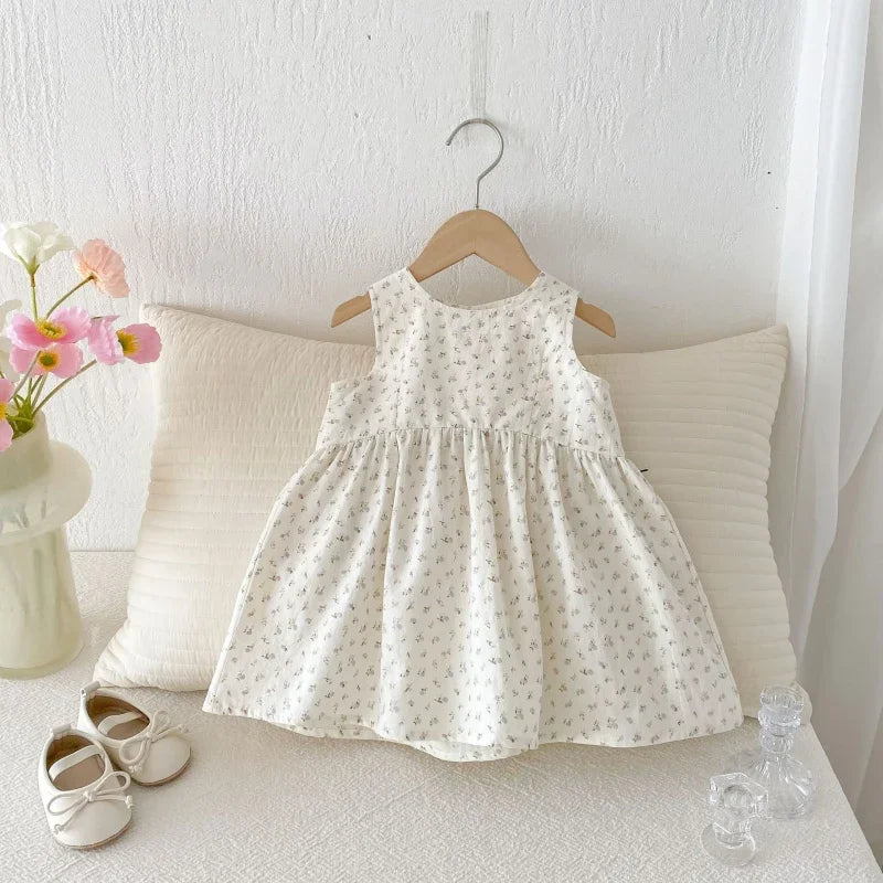 2025 Kids Clothes Summer Solid Dress Baby Girls Cotton Clothes Sleeveless Floral Dresses Children'S Vestidos Casual Clothing