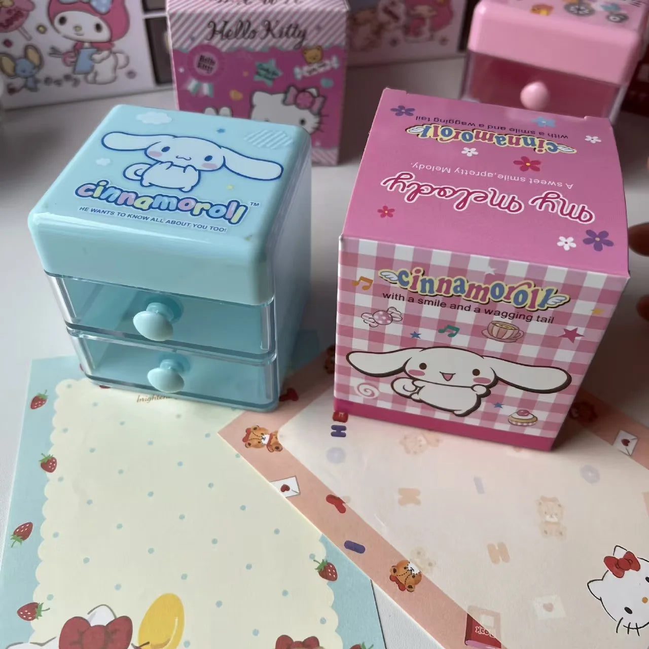 Hello Kitty Kuromi Japanese-Style Cartoon Desktop Organizer  Cute Mini Drawer-Style Storage Box  Two-Tier Jewelry Organizer
