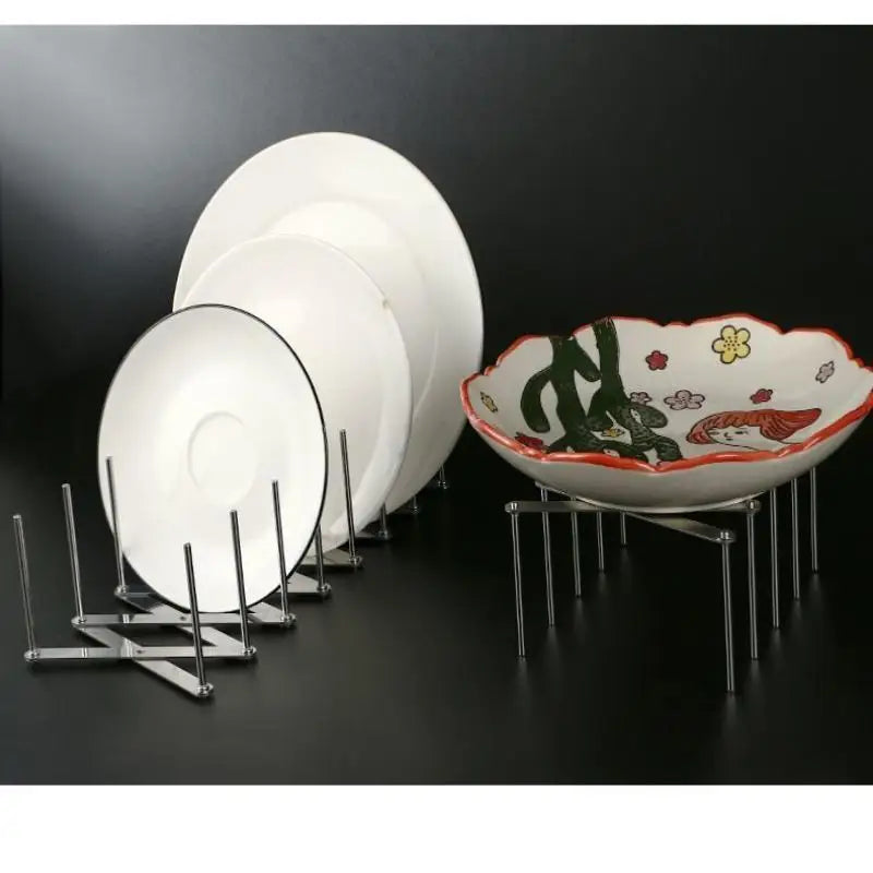 Stainless Steel Dish Rack Adjustable Kitchen Drainer Foldable Utensil Holder For Dishes Cups Pots & Lids Space Saving