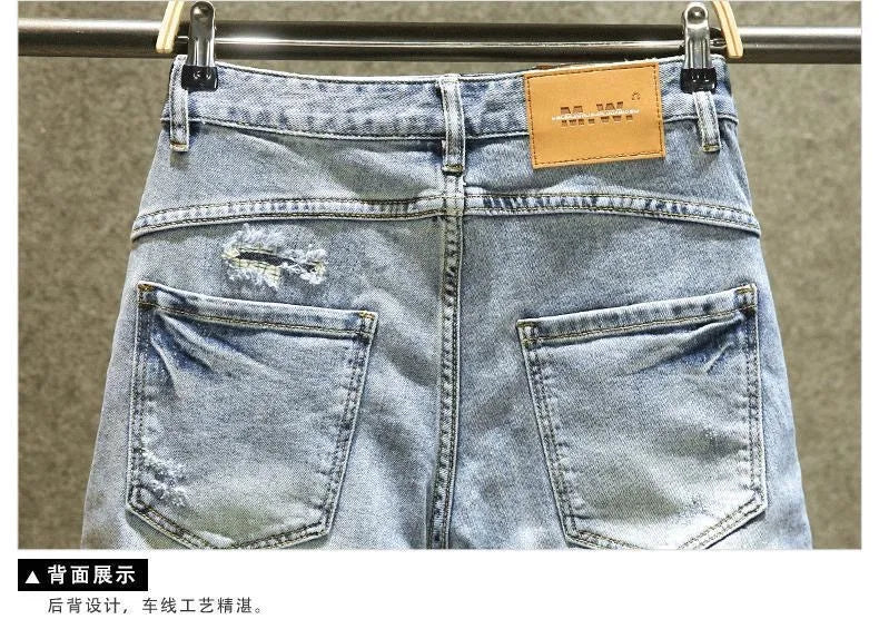 Summer New Fashion Trend Straight Leg American Retro Jeans Men's Casual Loose Sports Plus Large Size High-Quality Denim Shorts