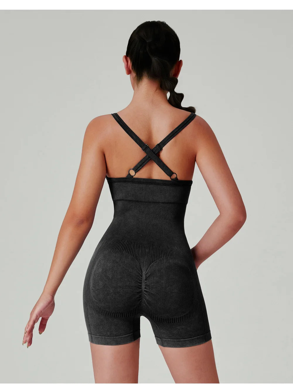 Seamless Shorts Gym Set Women Jumpsuit Yoga Set Water-washed 1pc Summer Workout Suit Bodysuit Fitness Push Up Short Sport Set