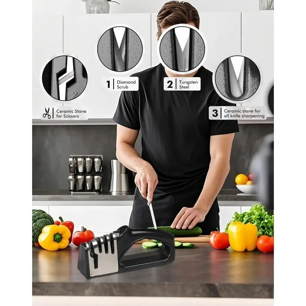 4 Segment Knife Sharpener Kitchen Multifunctional Non-slip Base Knife Sharpener Portable Household Kitchen Gadgets Accessories