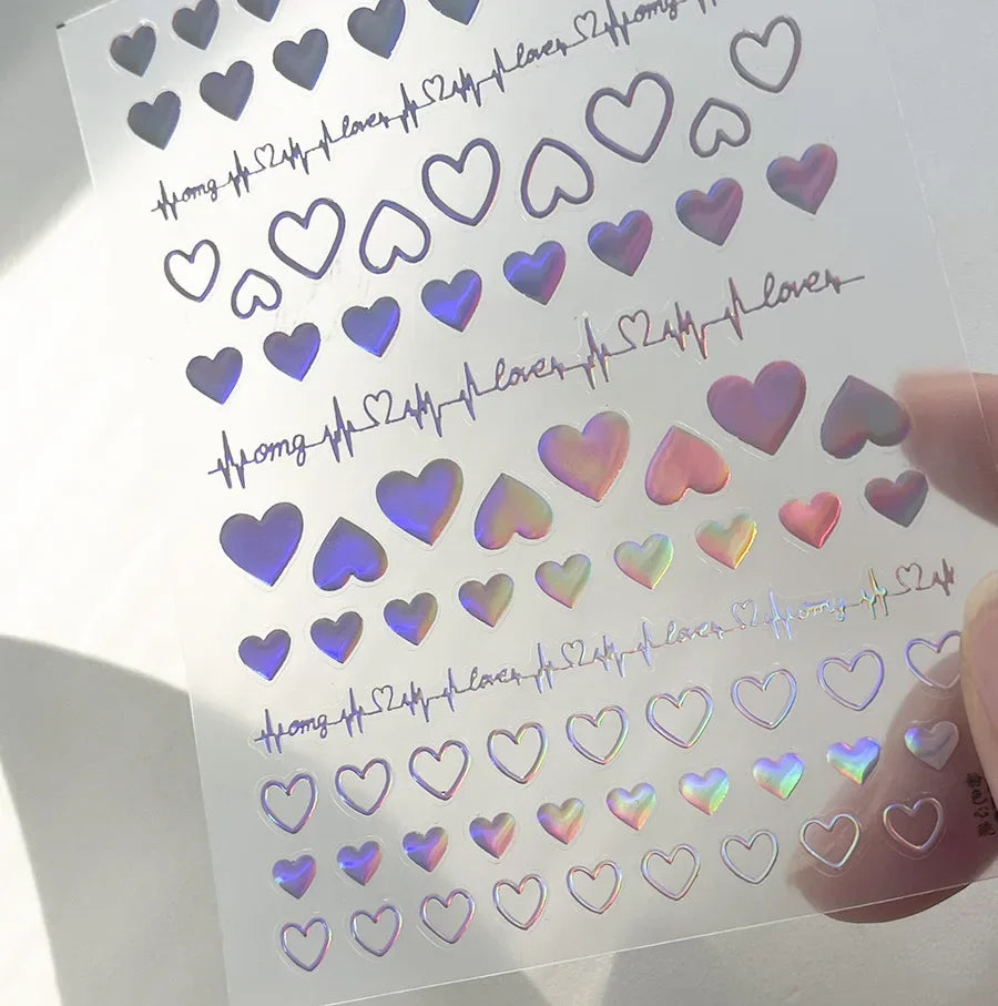 5D Gradient Love Gem Glitter Love Heart Colorful Cat's Eye Rhinestone Soft Self Adhesive Nail Art Stickers Shiny Manicure Decals