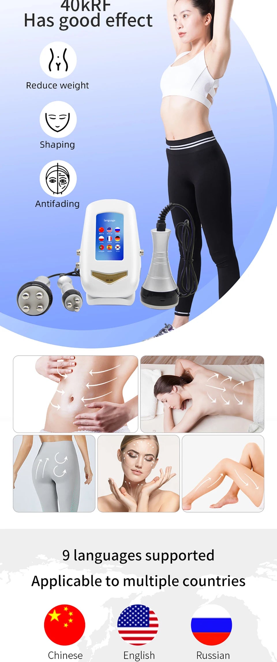 3in1 40K Cavitation RF Ultrasonic Body Slimming Machine  Beauty Device Facial Massager Care Tool Skin Tighten Face Lifting Skin