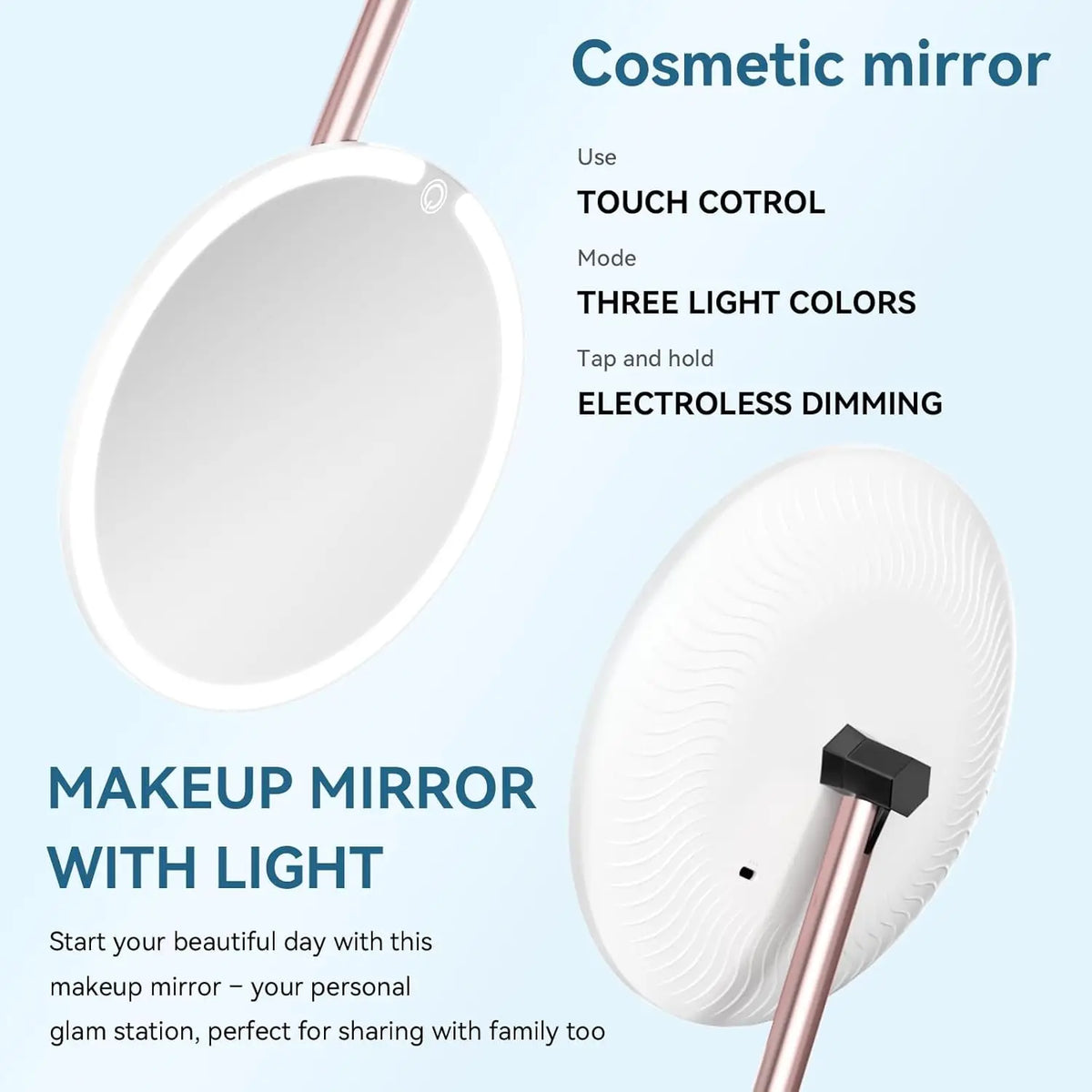 Portable Vanity Makeup Mirror with Lights Touch Control 3-Speed Brightness Multi-Angle LED Cosmetic Mirror for Makeup & Grooming