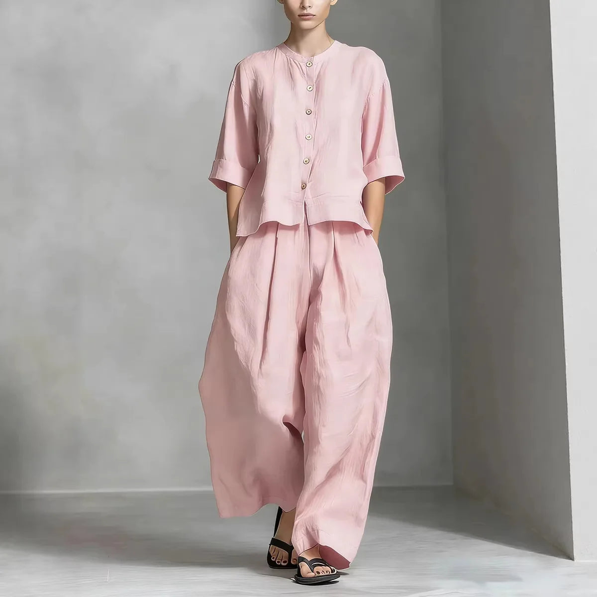 2026 New Women's Fashion Set Elegant Sleeveless Tank Top Modern Wide Leg Pants 2-Piece Outfits Summer Casual Solid Color Set