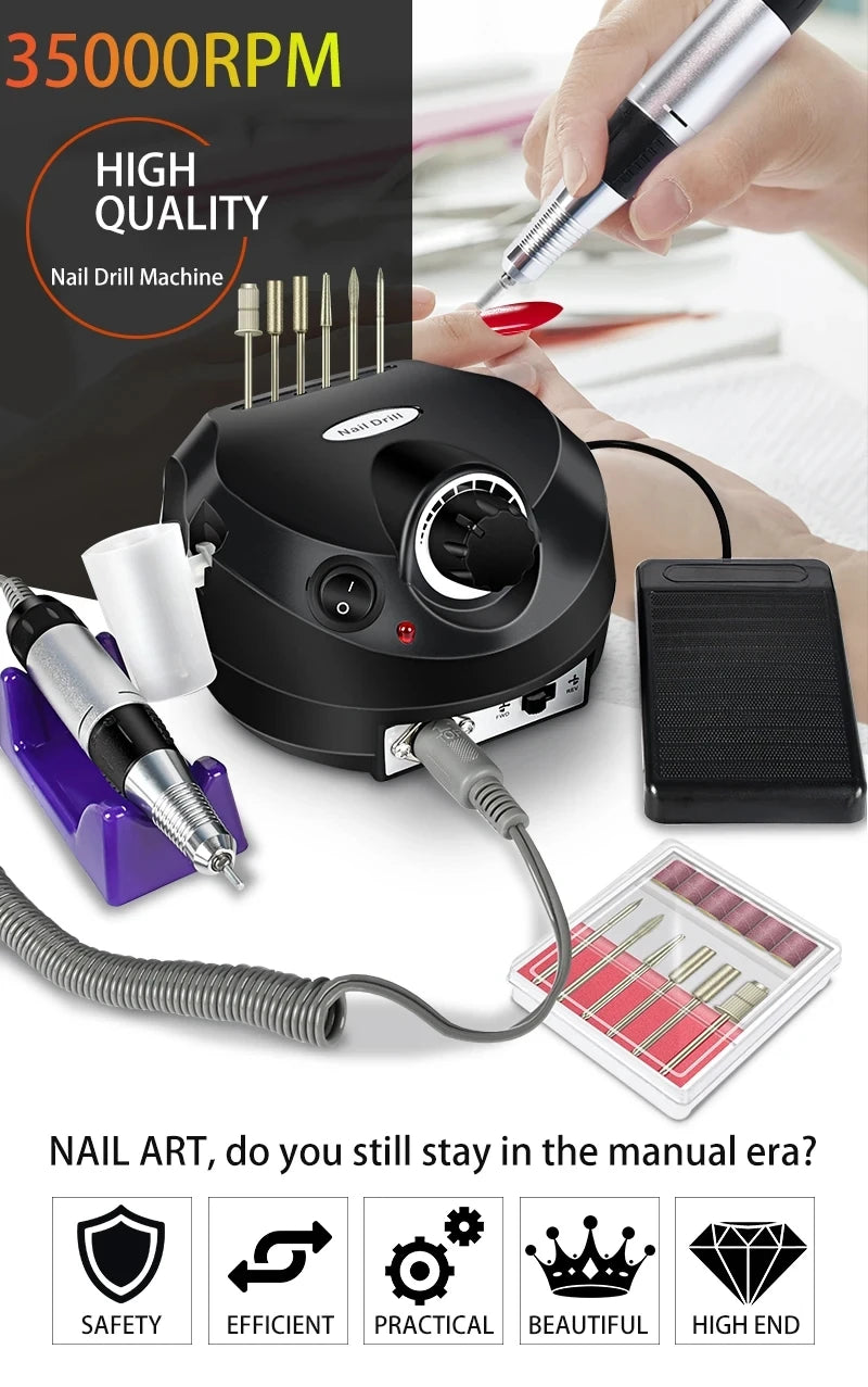 35000RPM Electric Nail Drill Professional Manicure Machine Nail Sander Set Nail Drill Bit Portable Nail Salon Polisher Equipment