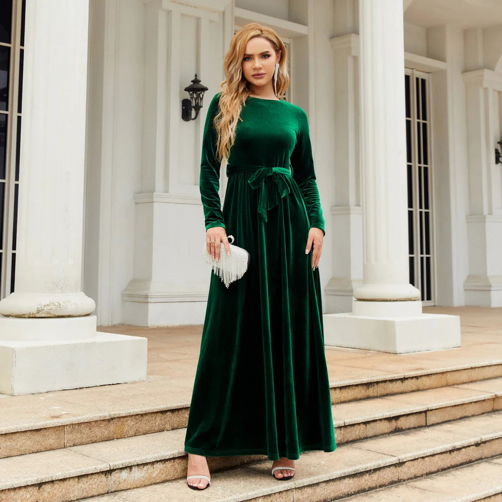 Spring 2025 Elegant Red Long Dress Velvet Solid Color Premium Formal Evening Vestidos Festa Luxo Rojo Maxi Dresses For Women