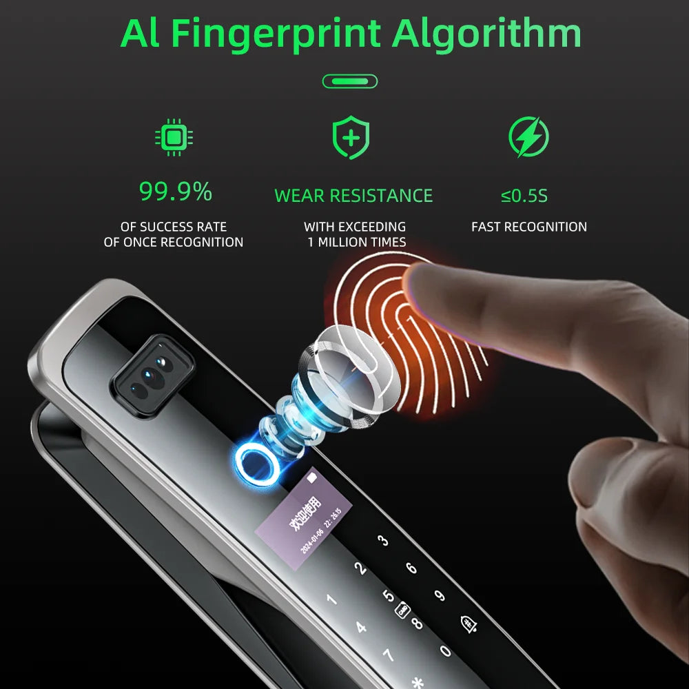 EGFirtor Smart Password Lock 3D Face Recognition Fingerprint IC Card Key Security Home Door Lock With Camera