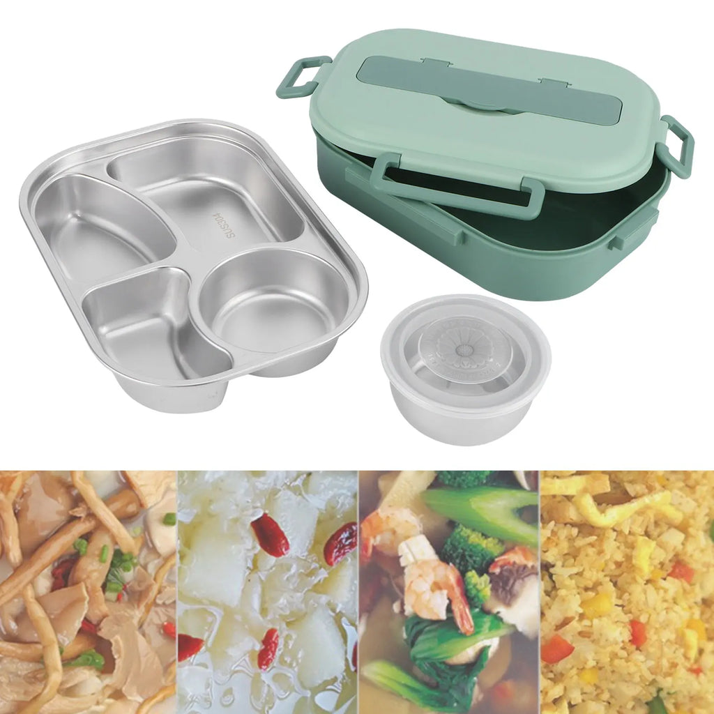 Stainless Steel Lunch Box 4‑Grid Portable Box Food Storage Container for Student Adult Dinnerware Food Storage Container