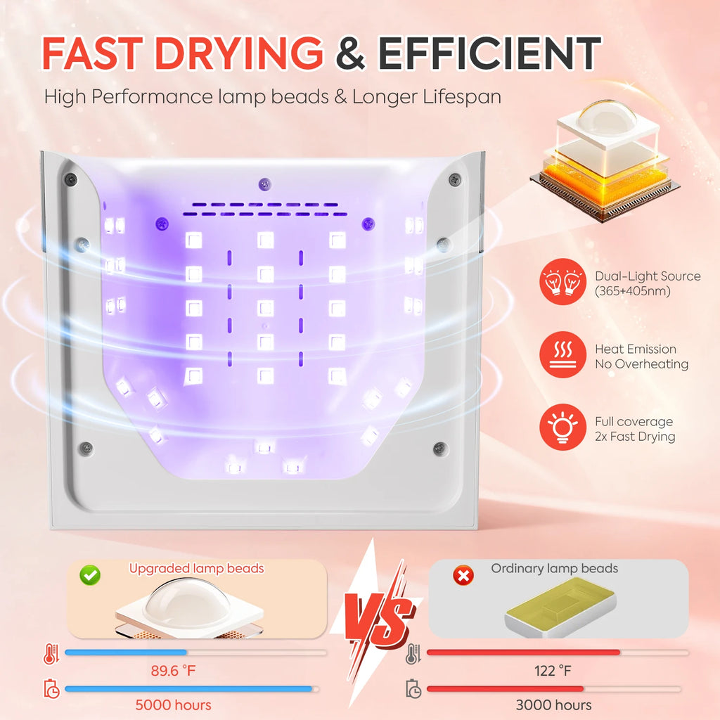 168W UV LED Nail Lamp with Smart Sensor, Removable Magnetic Base and 4 Timer Modes for Effortless Gel Curing at Home or Salon Us