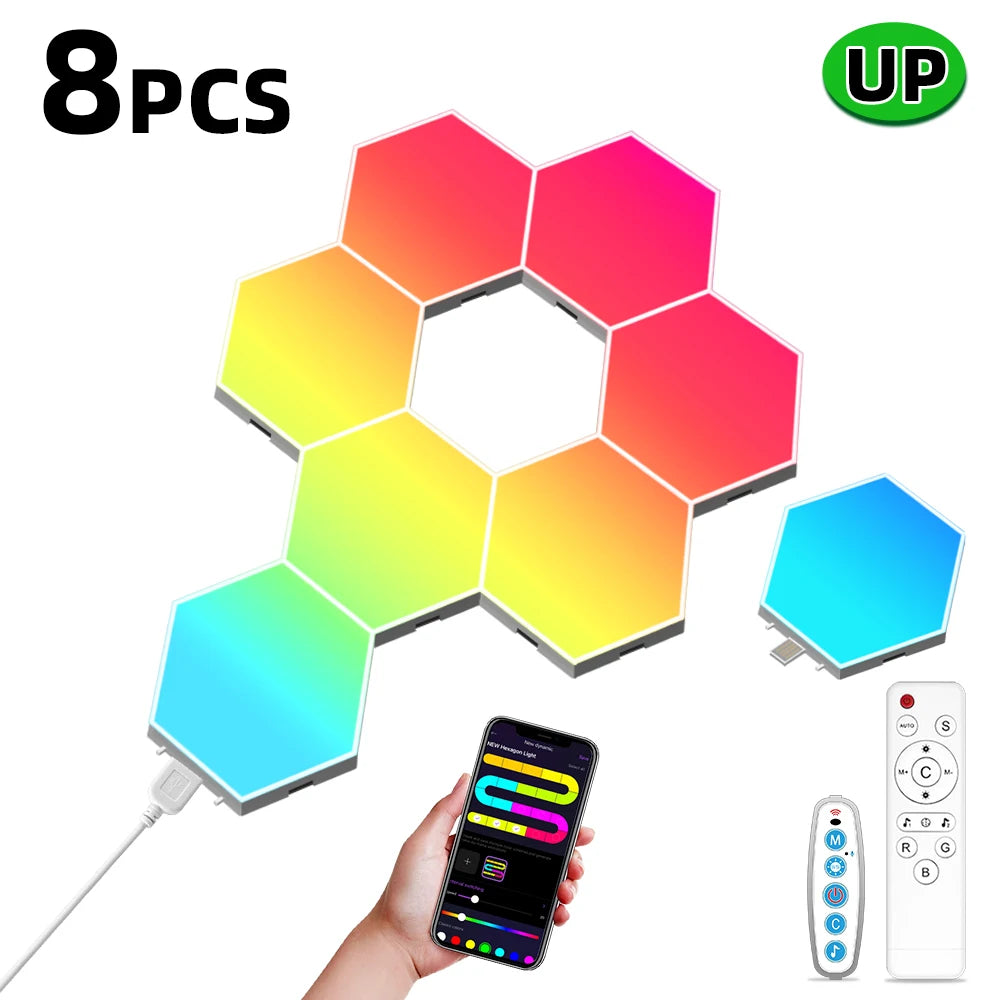 Smart LED Hexagonal Wall Lamp Quantum Panel Music Sync APP Control for Game Room Bedroom Living Room Decor Birthday Christm Gift