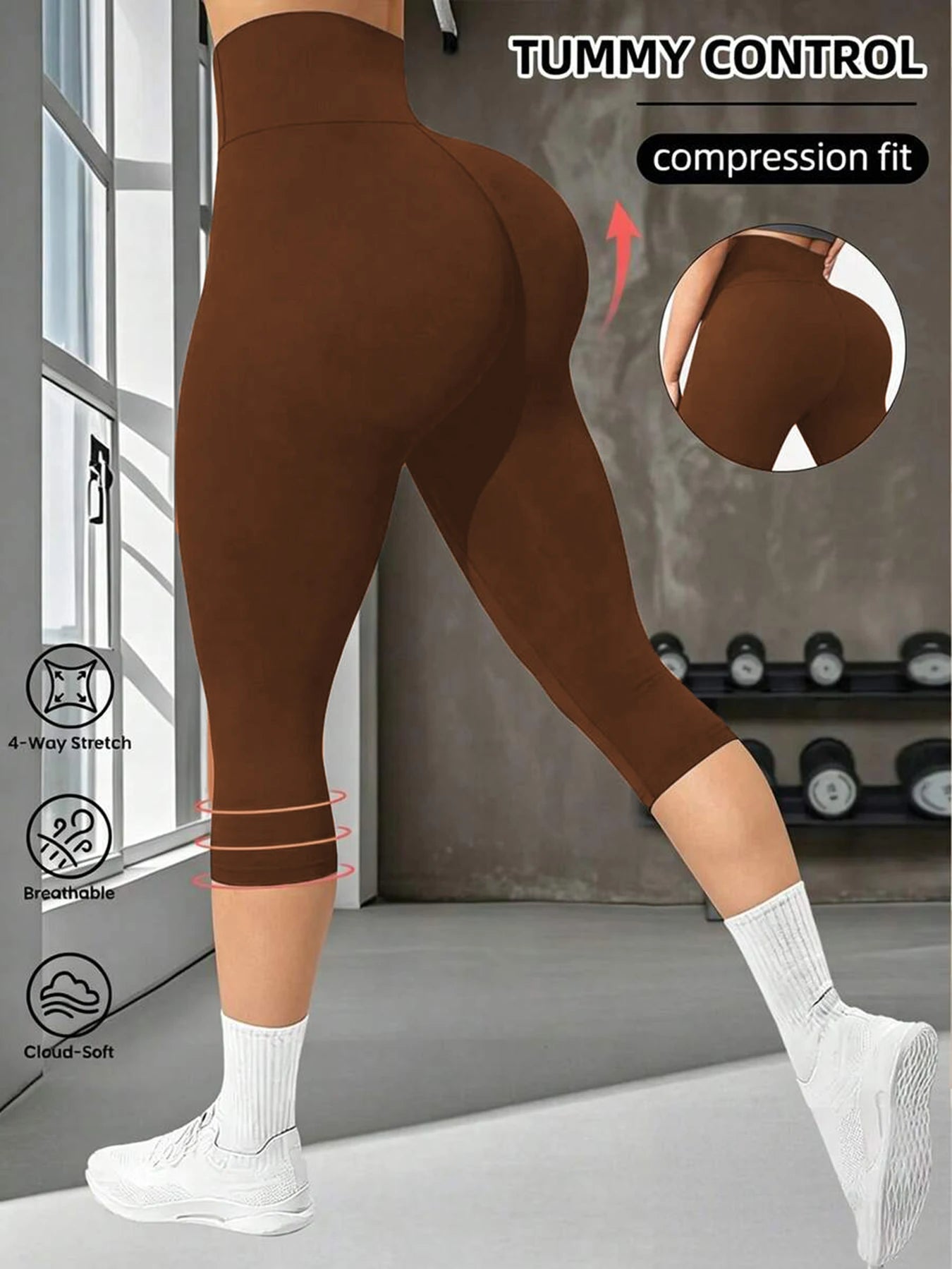 Solid Color Soft High Waist Cropped Yoga Legging Women Back Waist Pocket Sport Cropped Pants Tights Butter Athletic Gym