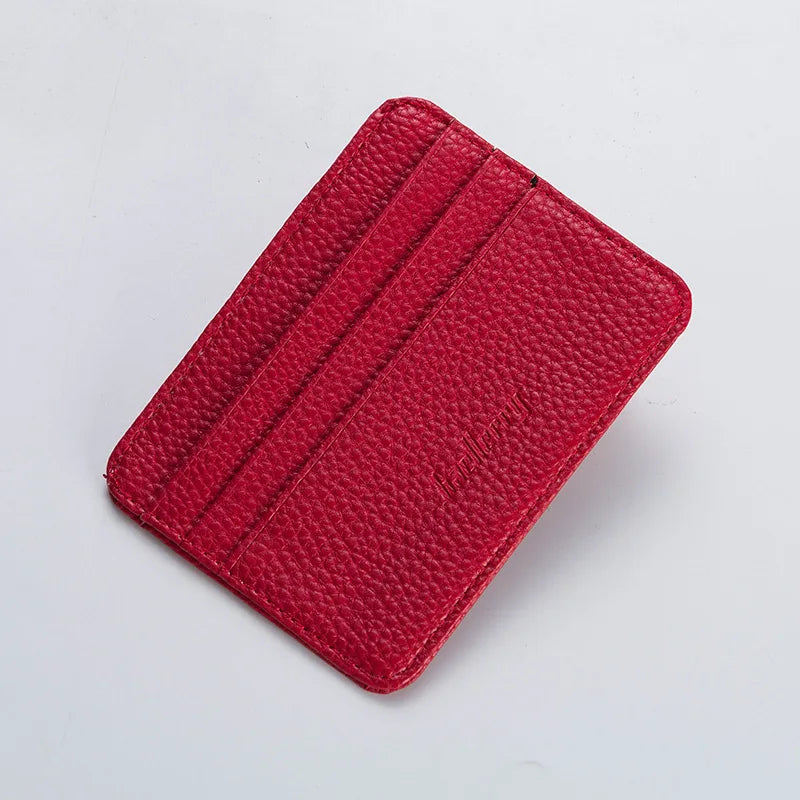 1Pcs Lychee-Patterned Ultra-Thin Card Holder with Id Window, Multi-Card Slot Mini Portable Card Holder with Coin Compartment, Unisex Daily Card Holder