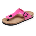 New Cork Sandals for Women Open Toe Beach Slippers with Adjustable Buckle Women Flats Leather Cork Footbed Flip Flops