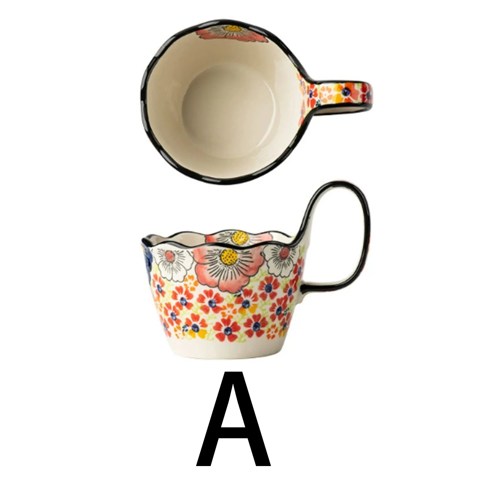 1pc, Bohemian Style Ceramic Cup, with Handle for Easy Removal, Coffee Cup, Afternoon Tea Cup, Breakfast Cup, Milk Cup