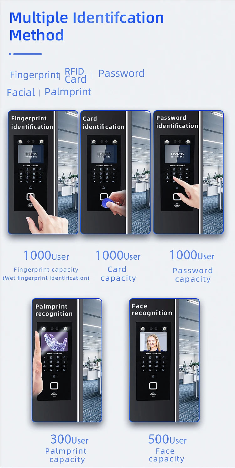 500 Face 300 Figner 2.4Inch LCD TCP/IP USB Biometric Fingerprint Face Access Control Time Attendance System 125khz RFID Card